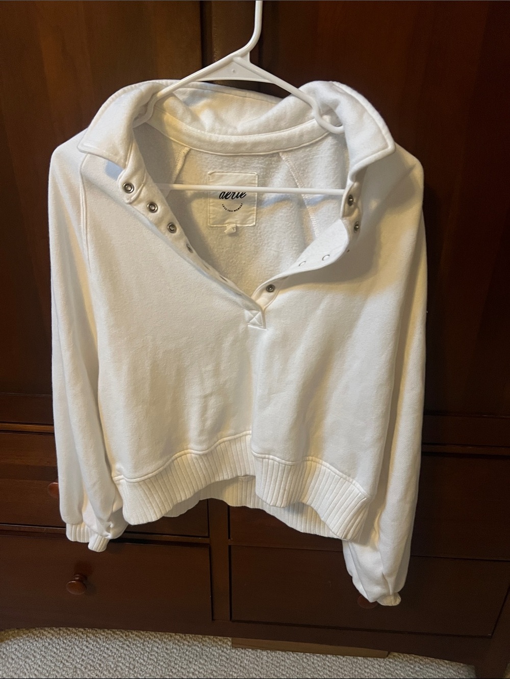 Aerie white  Snap-Collar Pullover Sweatshirt